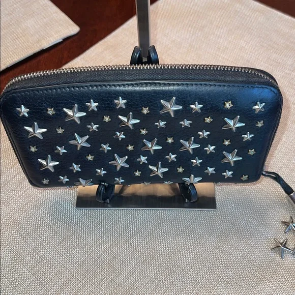 Jimmy Choo Black Leather Star-Stud Zip Wristlet GUC leather is so nice - Picture 6 of 11